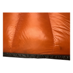 Close-up of the burnt orange sew-through baffles on the Big Meadows Ultralight 20° backpacking quilt