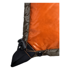 Corner detail of the Big Meadows Ultralight 20° quilt showing the drawcord, cord lock and Kam Snap used to form the foot box
