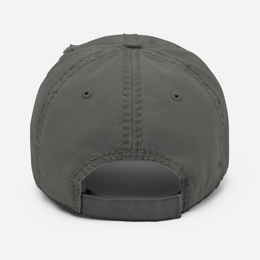 Jacks R Better distressed retro logo dad hat in charcoal grey, back view