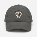 Jacks R Better distressed retro logo dad hat in charcoal grey, front view