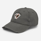 Jacks R Better distressed retro logo dad hat in charcoal grey, left front view