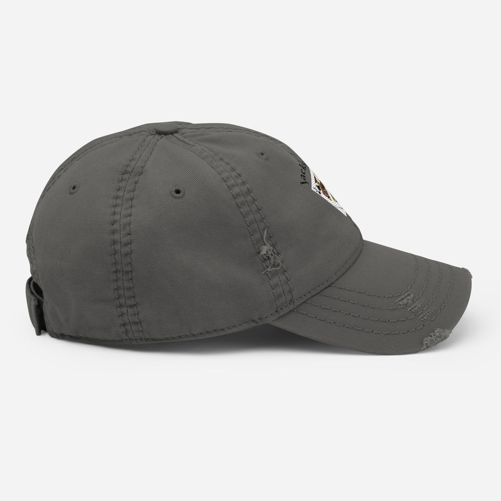 Jacks R Better distressed retro logo dad hat in charcoal grey, right side view