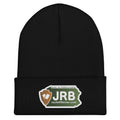 Jacks R Better logo cuffed beanie in black, front view