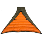 Jacks R Better Shenandoah 40 degree camping quilt spread open revealing full orange interior lining with attachment loops for hammock underquilt use