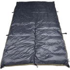 Jacks R Better The Nest 20 degree Hennessy Hammock underquilt laid flat with the black side facing up and olive edge binding visible