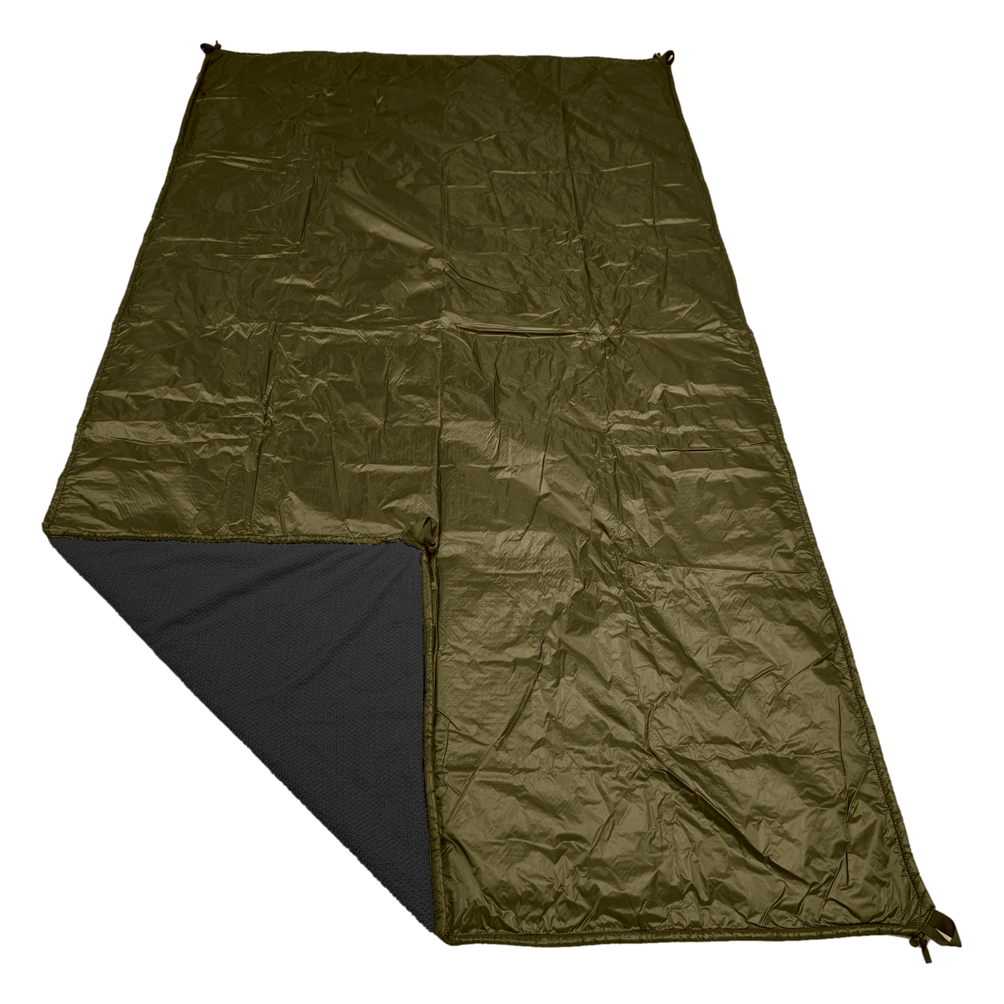 Jacks R Better Wind Gap Alpha wind liner, dark olive Ion 1.1 windproof shell with the corner folded back showing the black Alpha Trail 90 insulation