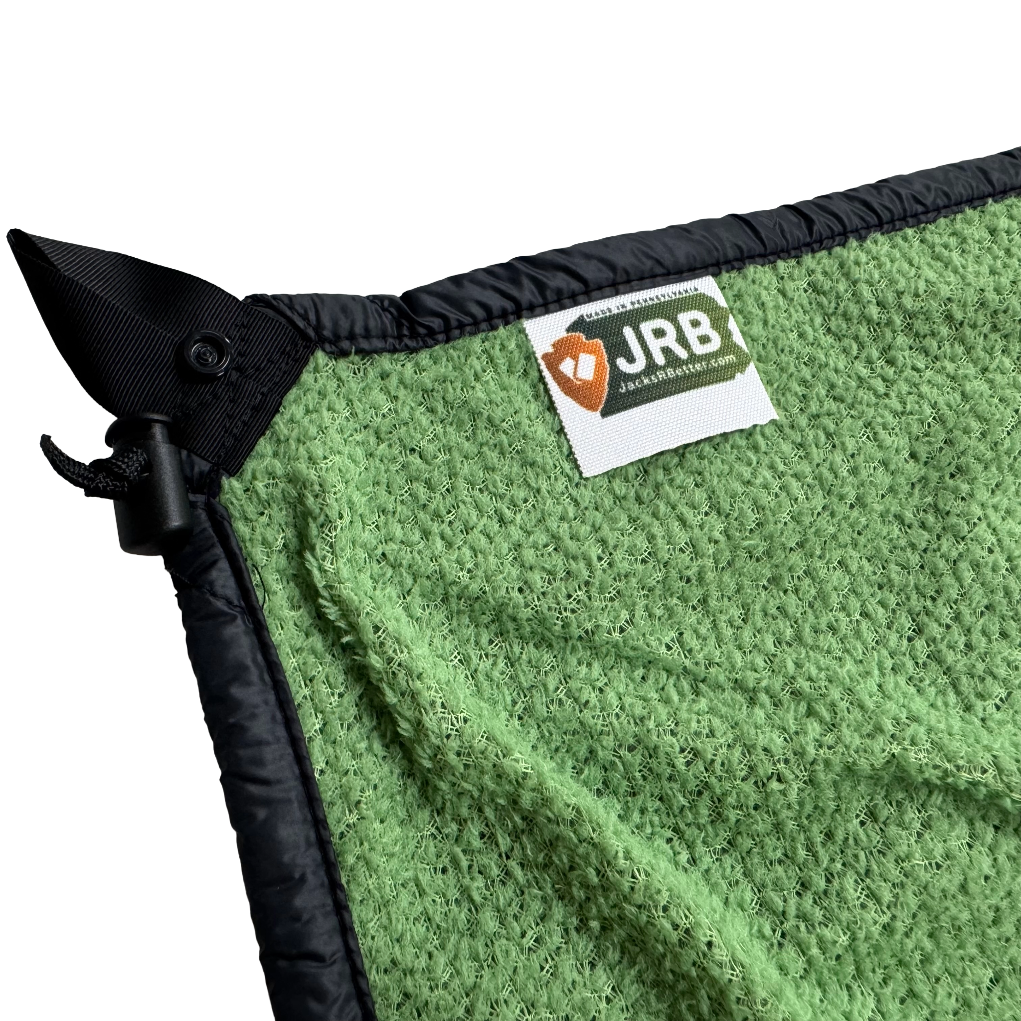 Jacks R Better Wind Gap Alpha Fern Green corner with the JRB underquilt suspension clip attached