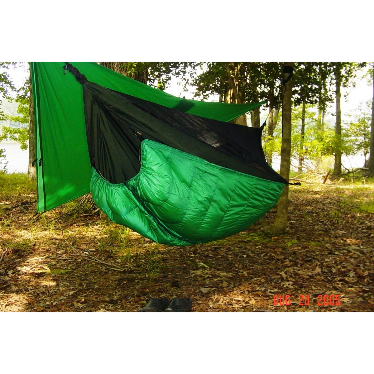 Jacks R Better Winter Nest 0°F underquilt fitted to a Hennessy Hammock
