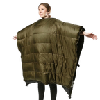 Sierra Sniveller 20° wearable down quilt with arms extended, showing its wide wrap-around coverage